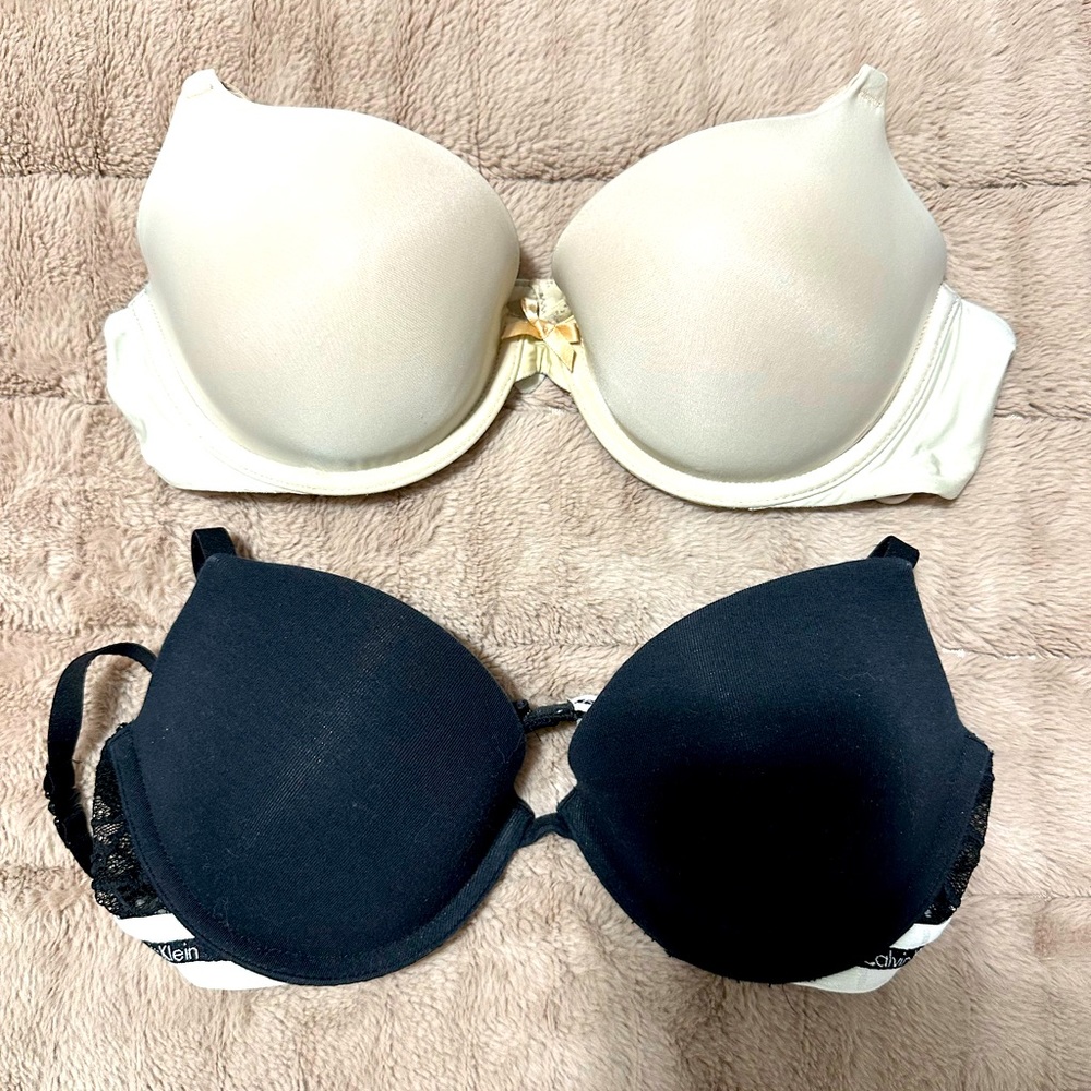 2 BUNDLE NUDE VICTORIA SECRET & BLACK CALVIN KLEIN 34C BRA DEAL